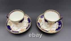 Antique Maple & Co. London Bisto England 2 Teacup And Saucer Royal Blue Gold