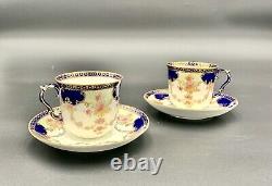 Antique Maple & Co. London Bisto England 2 Teacup And Saucer Royal Blue Gold