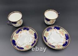Antique Maple & Co. London Bisto England 2 Teacup And Saucer Royal Blue Gold