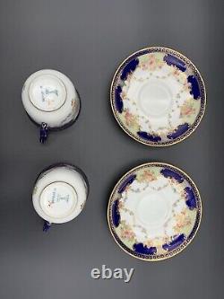 Antique Maple & Co. London Bisto England 2 Teacup And Saucer Royal Blue Gold