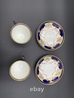 Antique Maple & Co. London Bisto England 2 Teacup And Saucer Royal Blue Gold