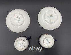 Antique Maple & Co. London Bisto England 2 Teacup And Saucer Royal Blue Gold