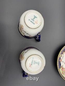 Antique Maple & Co. London Bisto England 2 Teacup And Saucer Royal Blue Gold