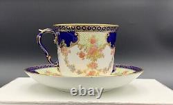 Antique Maple & Co. London Bisto England 2 Teacup And Saucer Royal Blue Gold
