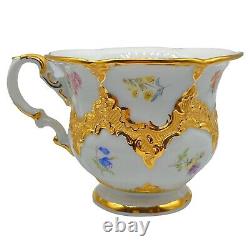 Antique Meissen B Form Heavy Encrusted Gold Gilt Strewn Flower Teacup & Saucer