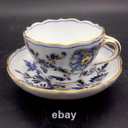 Antique Meissen Blue Gold Rich Onion Tea Cup Saucer Set Crossed Swords