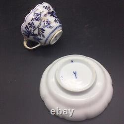 Antique Meissen Blue Gold Rich Onion Tea Cup Saucer Set Crossed Swords