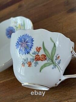 Antique Meissen Cup & Saucer Blue with Orange Floral Late 19th C Blue Floral