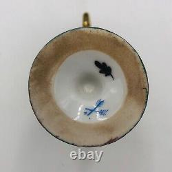 Antique Meissen Cup & Saucer From 1800s Rare Hand Painted Green/Gold With Face