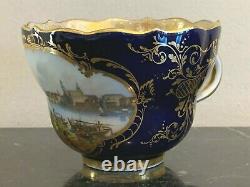 Antique Meissen Dresden Late 1800's Topographical Cobalt Blue Cup