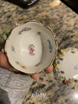 Antique Meissen Encrusted Flowers Demitasse Tea Cup And Saucer