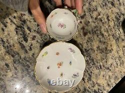Antique Meissen Encrusted Flowers Demitasse Tea Cup And Saucer
