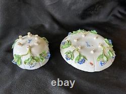 Antique Meissen Footed Teacup And Saucer With Blue Applied Flowers