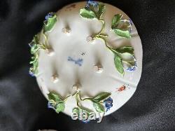 Antique Meissen Footed Teacup And Saucer With Blue Applied Flowers