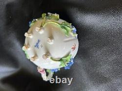 Antique Meissen Footed Teacup And Saucer With Blue Applied Flowers