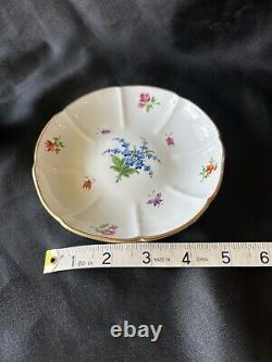 Antique Meissen Footed Teacup And Saucer With Blue Applied Flowers