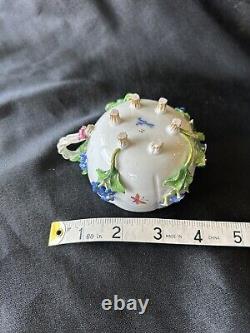 Antique Meissen Footed Teacup And Saucer With Blue Applied Flowers