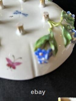 Antique Meissen Footed Teacup And Saucer With Blue Applied Flowers