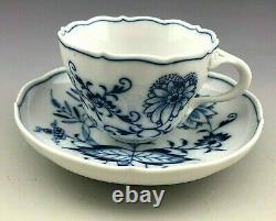 Antique Meissen Germany Blue Onion Floral Tea Cup and Saucer