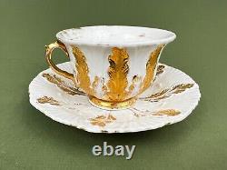 Antique Meissen Gold Gilt Acanthus Leaf Mocha Demitasse Tea Cup & Saucer