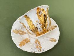 Antique Meissen Gold Gilt Acanthus Leaf Mocha Demitasse Tea Cup & Saucer