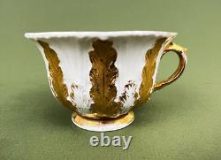 Antique Meissen Gold Gilt Acanthus Leaf Mocha Demitasse Tea Cup & Saucer