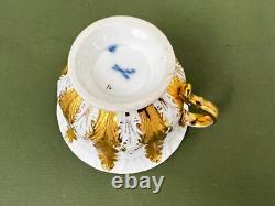 Antique Meissen Gold Gilt Acanthus Leaf Mocha Demitasse Tea Cup & Saucer