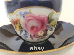Antique Meissen Hand Painted Roses Tea Cup & Saucer Germany