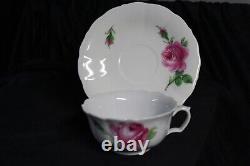 Antique Meissen Hand-Painted Teacup & Saucer, Pink Rose Pattern, ca 1852-1870