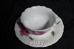 Antique Meissen Hand-Painted Teacup & Saucer, Pink Rose Pattern, ca 1852-1870