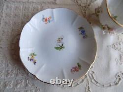 Antique Meissen Porcelain Hand Painted Footed Tea Cup &Saucer Applied 3DFlowers