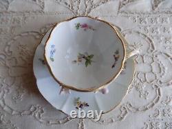 Antique Meissen Porcelain Hand Painted Footed Tea Cup &Saucer Applied 3DFlowers