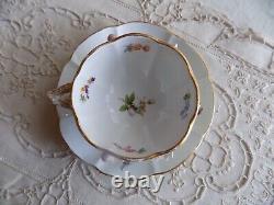 Antique Meissen Porcelain Hand Painted Footed Tea Cup &Saucer Applied 3DFlowers