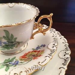 Antique Meissen Tea Cup & Saucer, Plate Art Nouveau, Pedestal Base Set Of 1