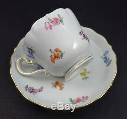 Antique Meissen Tea Cup & Saucer, Unique Shape, Hand Painted