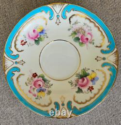 Antique Minton Turquoise Raised Enamel Jeweled Gold Floral Teacup And Saucer Set