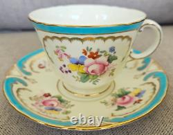 Antique Minton Turquoise Raised Enamel Jeweled Gold Floral Teacup And Saucer Set