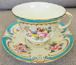 Antique Minton Turquoise Raised Enamel Jeweled Gold Floral Teacup And Saucer Set