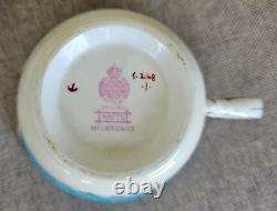 Antique Minton Turquoise Raised Enamel Jeweled Gold Floral Teacup And Saucer Set