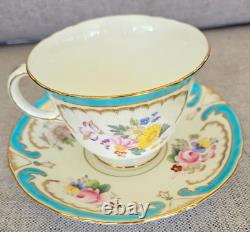 Antique Minton Turquoise Raised Enamel Jeweled Gold Floral Teacup And Saucer Set
