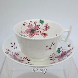 Antique Mintons Porcelain Purple or Puce & Green Flower Tea Cup & Saucer