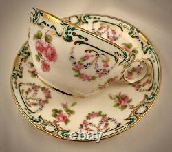 Antique Mintons Tea Cup & Saucer, Rose Garlands