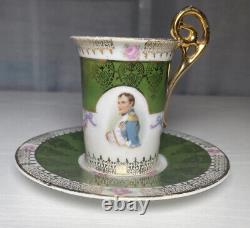 Antique Napoleon Bonaparte Demitasse Cup Saucer Portrait Marked Vienna Bee Hive