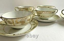 Antique Nippon Gold Set/5 Double Handle Soup or Coffee/Tea Cups And Saucers RARE