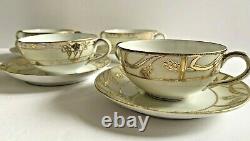 Antique Nippon Gold Set/5 Double Handle Soup or Coffee/Tea Cups And Saucers RARE