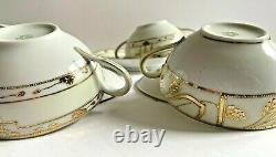 Antique Nippon Gold Set/5 Double Handle Soup or Coffee/Tea Cups And Saucers RARE