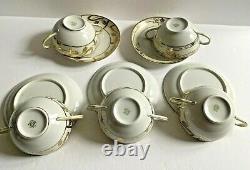 Antique Nippon Gold Set/5 Double Handle Soup or Coffee/Tea Cups And Saucers RARE