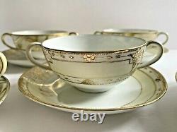 Antique Nippon Gold Set/5 Double Handle Soup or Coffee/Tea Cups And Saucers RARE