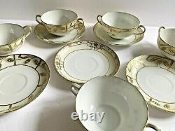 Antique Nippon Gold Set/5 Double Handle Soup or Coffee/Tea Cups And Saucers RARE