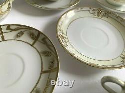 Antique Nippon Gold Set/5 Double Handle Soup or Coffee/Tea Cups And Saucers RARE